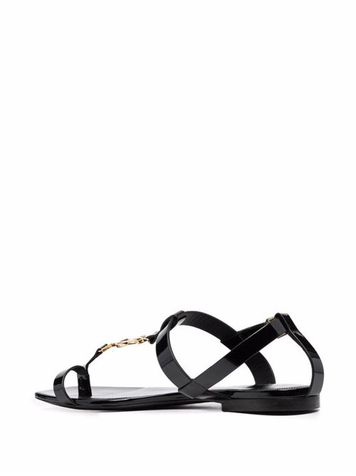 Black leather Cassandra logo sandals Saint Laurent | 664520B8IKK1000